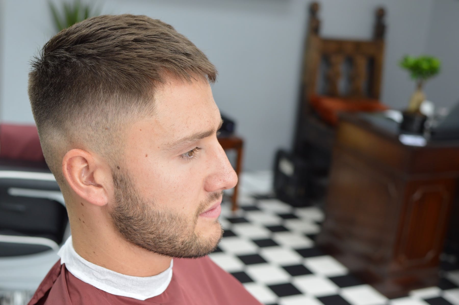 Finished haircut and stubble, side profile