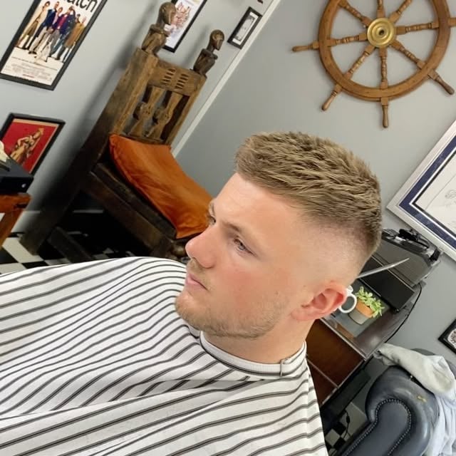 Blond textured haircut photographed inside the shop